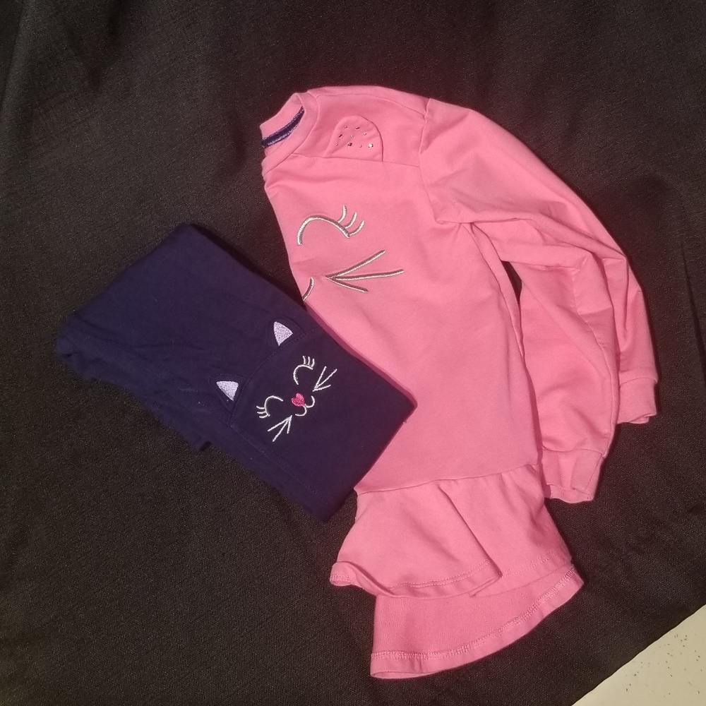 Girls 365 Kids Cat Long Sleeve Top & Leggings **